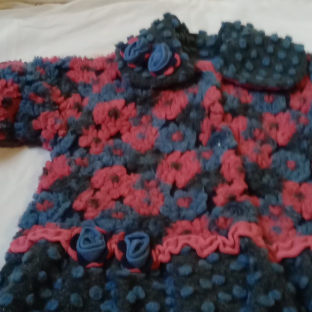 Corky & Company Girls Textured Floral Coat Jacket Size 6 Blue 3D Flower - Picture 8 of 11